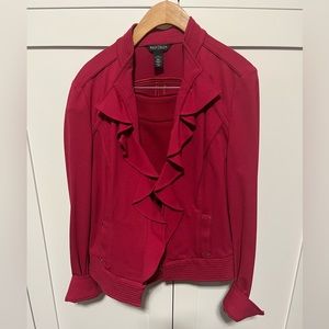 White House Black Market Red Motto Zip Jacket size 12 GUC, and skirt size 10 EUC
